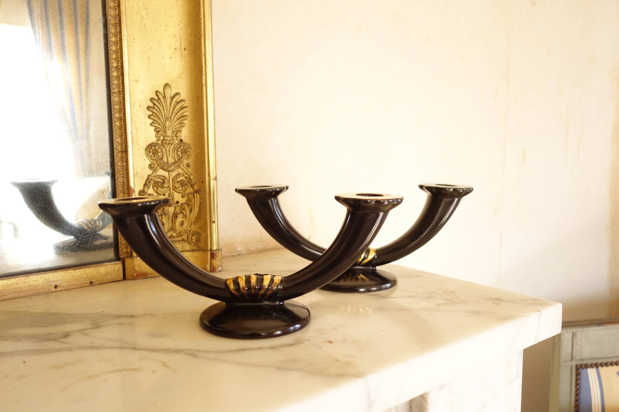 Pair of Gien Art Deco Candlesticks