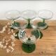 Set of 6 glasses of champagne crystal cut green foot