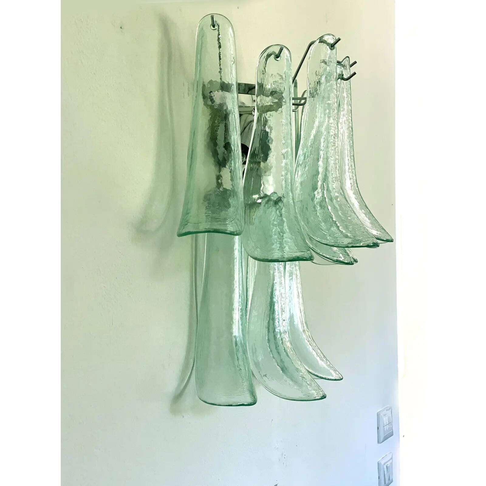 Pair of Italian Contemporary Murano Glass “Selle” Sconces with Green Water