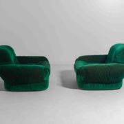 Pair of plump lounge fauteuils in green velvet, Italy 1970s