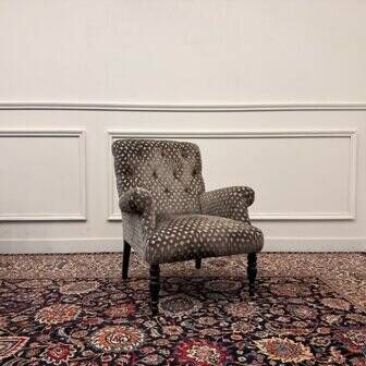 Set of Chesterfield armchairs velvet pattern grey
