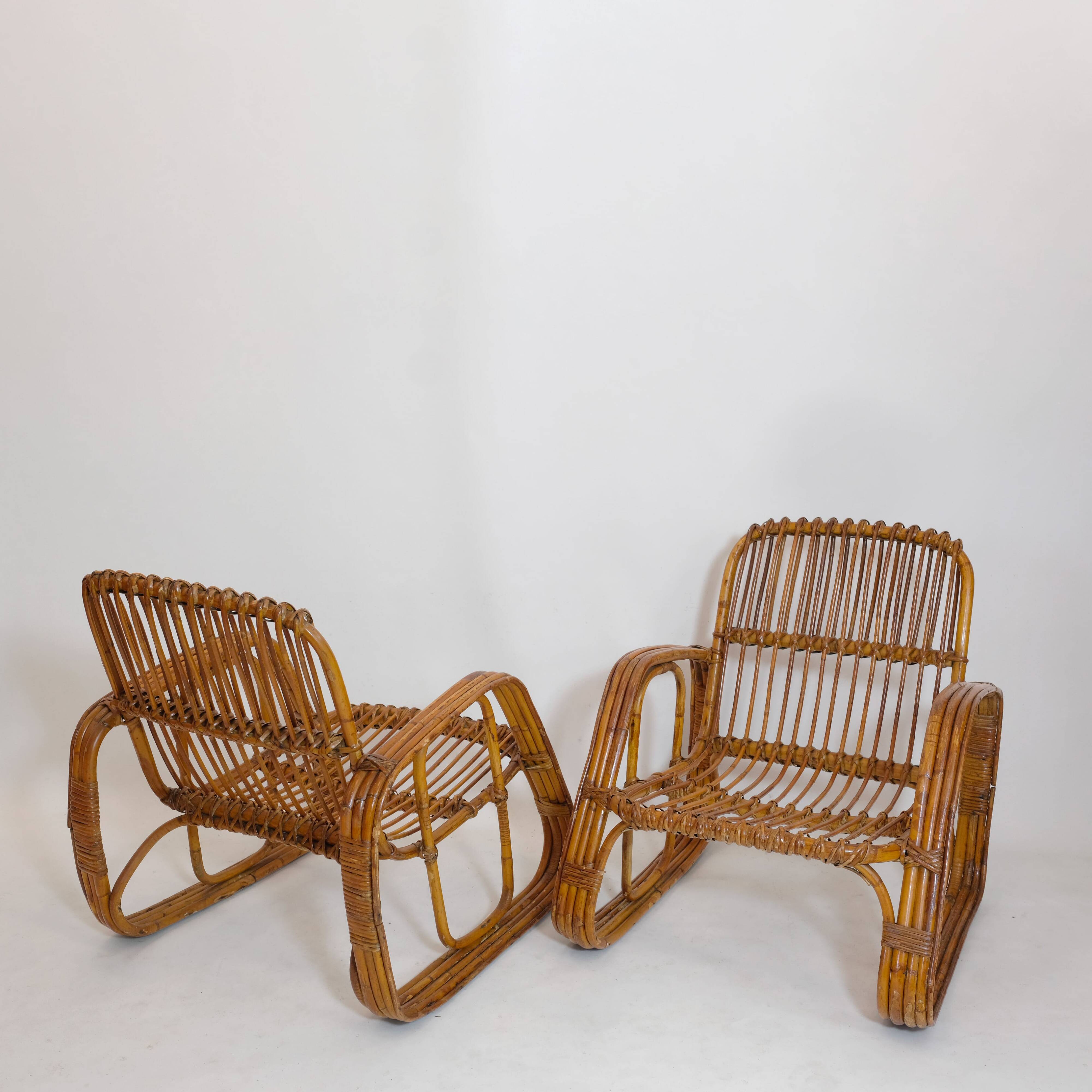 Pair of rattan armchairs, Italy, 1960s, no. 2.
