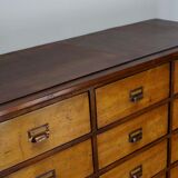 School cabinet bank of vintage Dutch drawers in mid-twentieth century pine