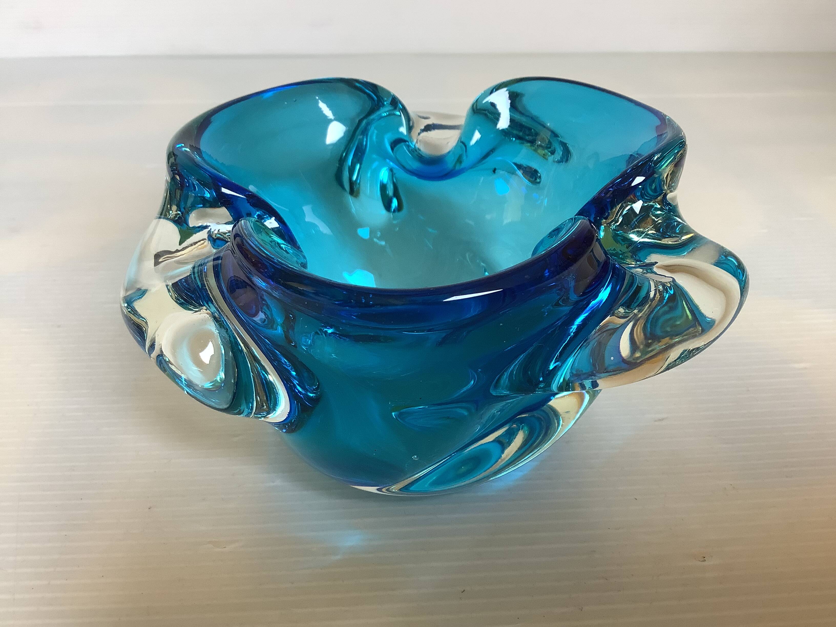 Blue Murano style ashtray dish.