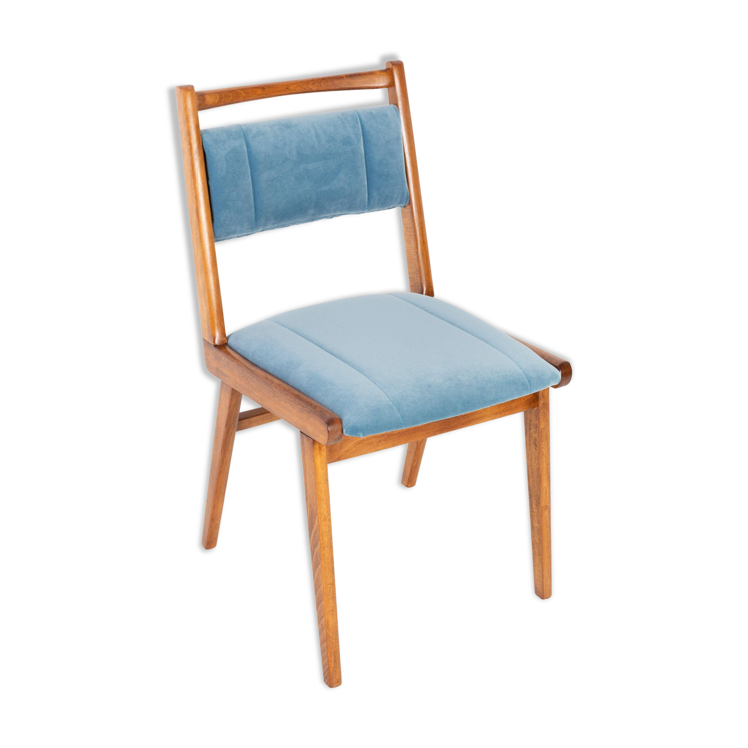 Vintage light blue velvet chair, mid-century, Europe, 1960s.