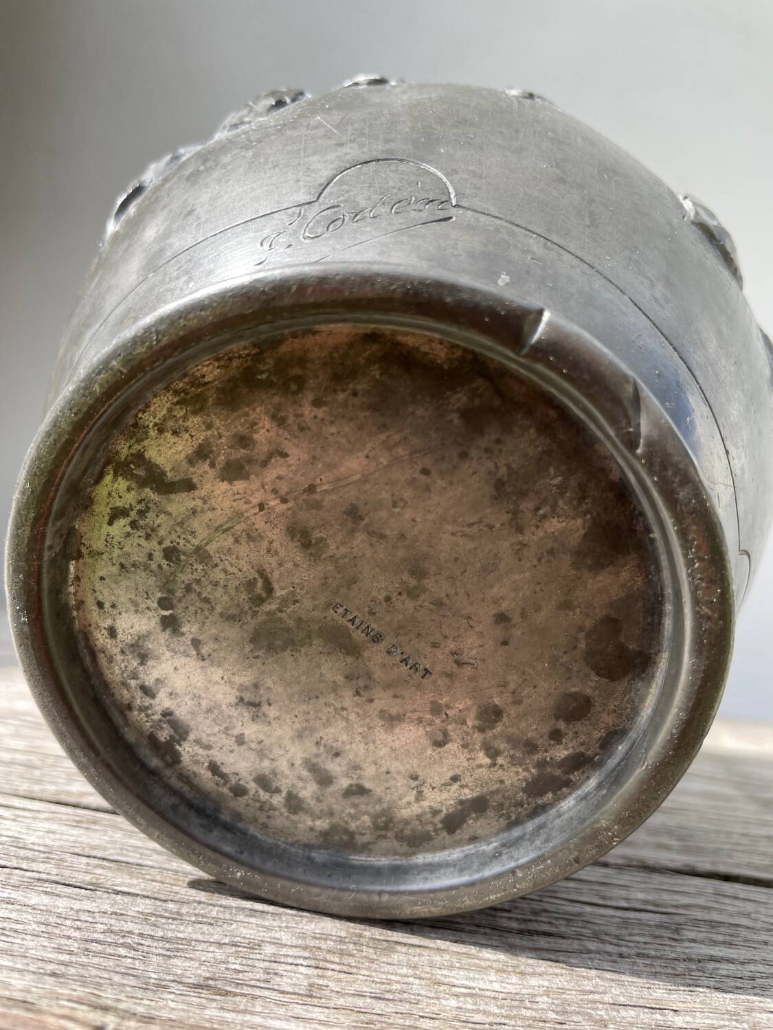 Art Nouveau pewter vase signed Cortesi
