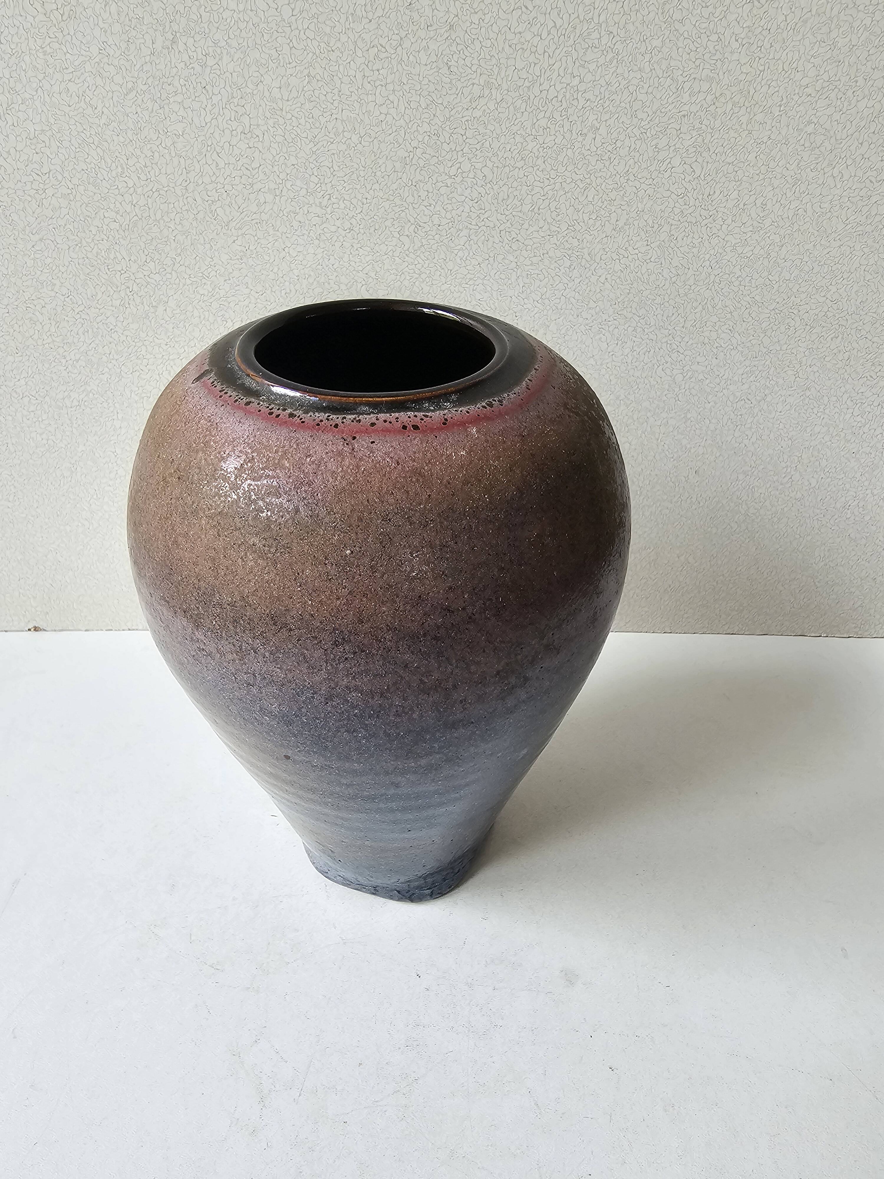 Vase en céramique à couverte Marron Bleue - 19cm