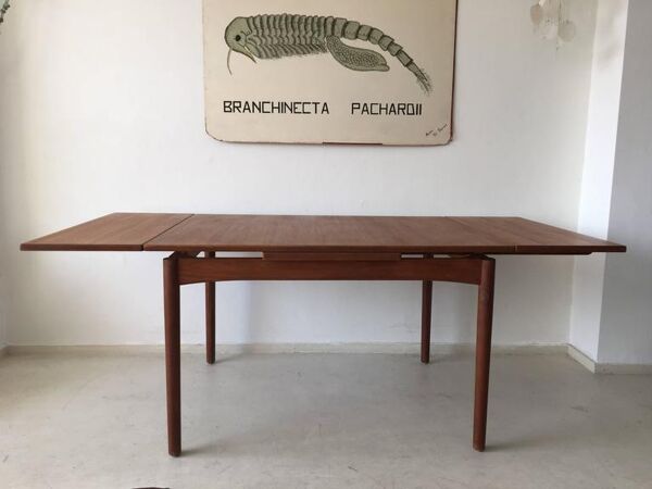 Table à manger extensible en teck scandinave à rallonge 1960s
