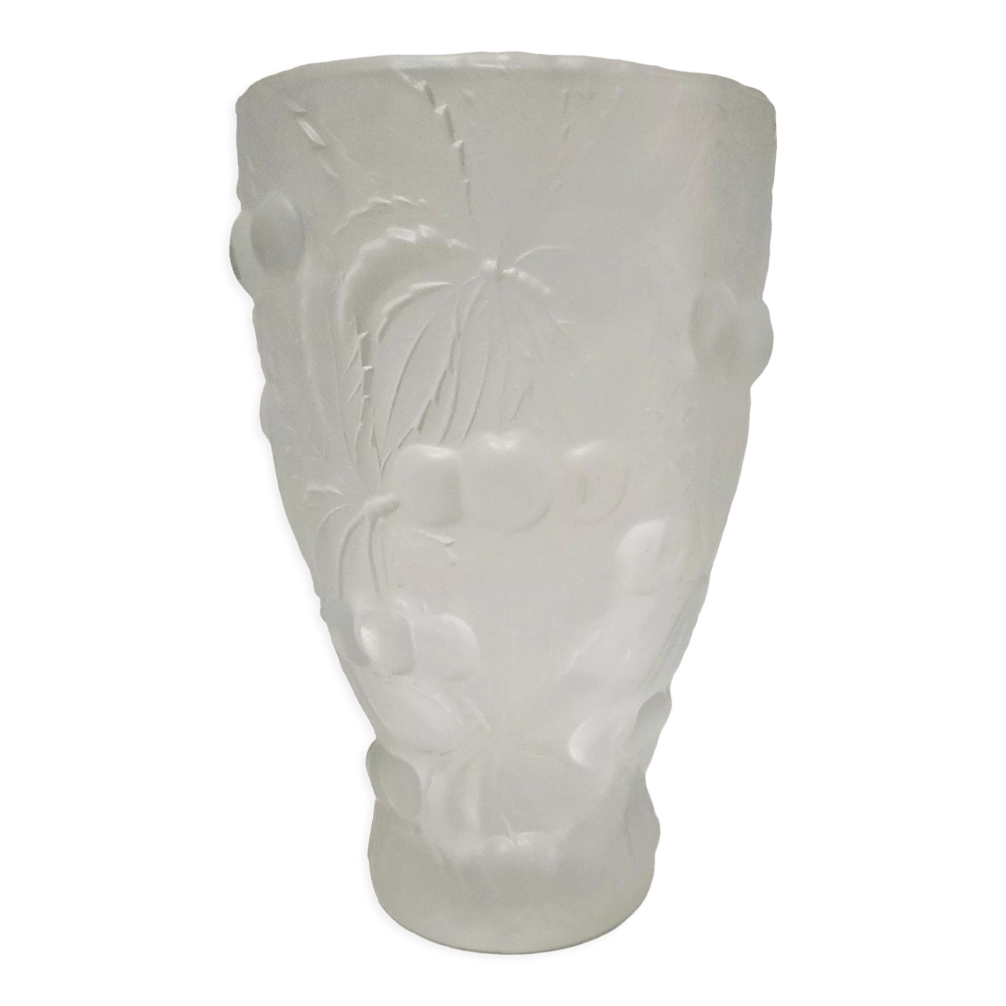 Vase pressed glass molded matte Josef Inwald decoration cherries