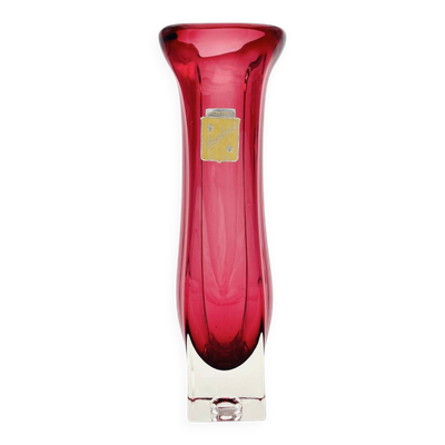 Vase Murano Fratelli Toso Chambord Sommerso Rouge Étiqueté 35cm