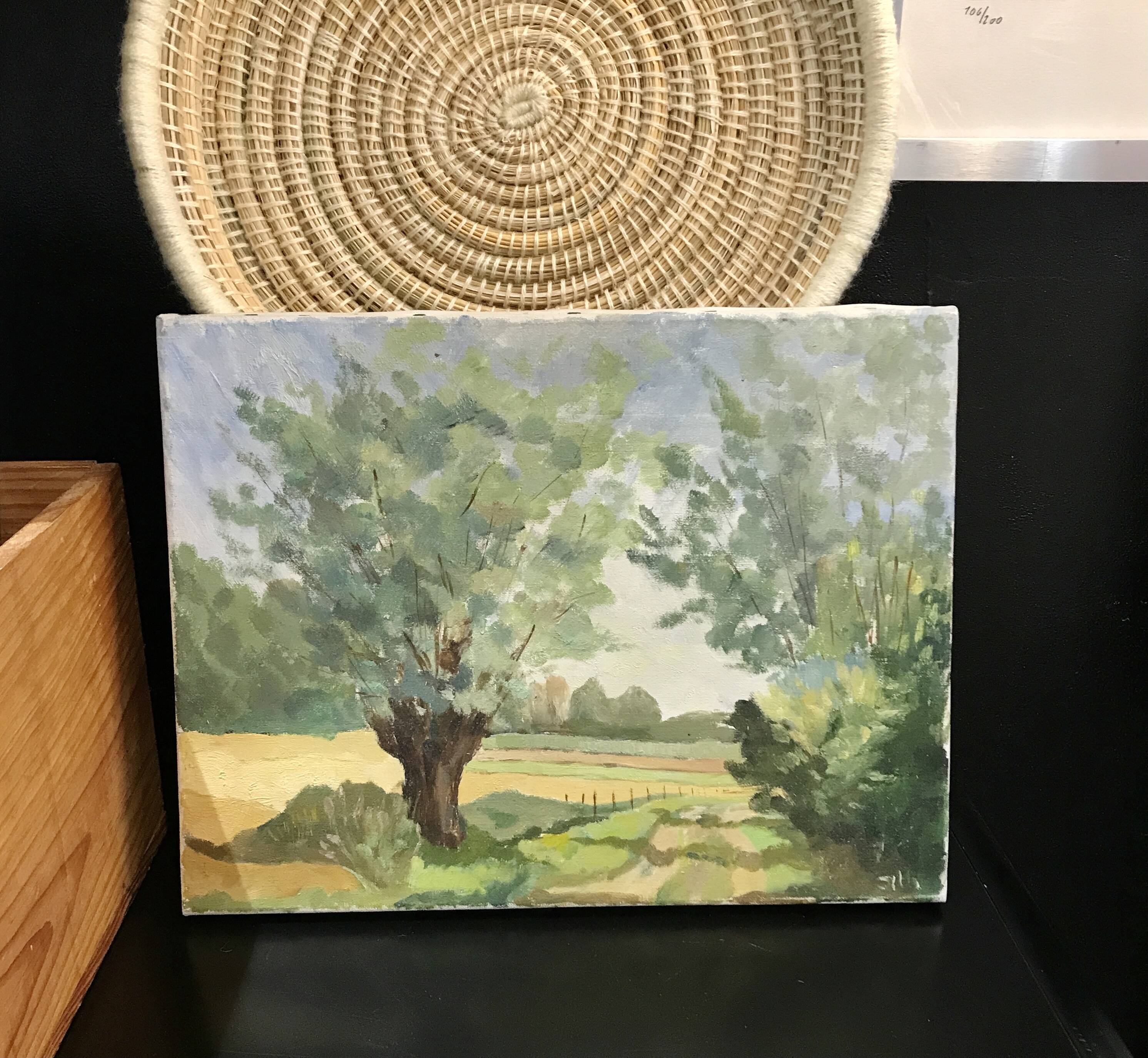 Painting on old frame Country Landscape