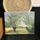 Painting on old frame Country Landscape