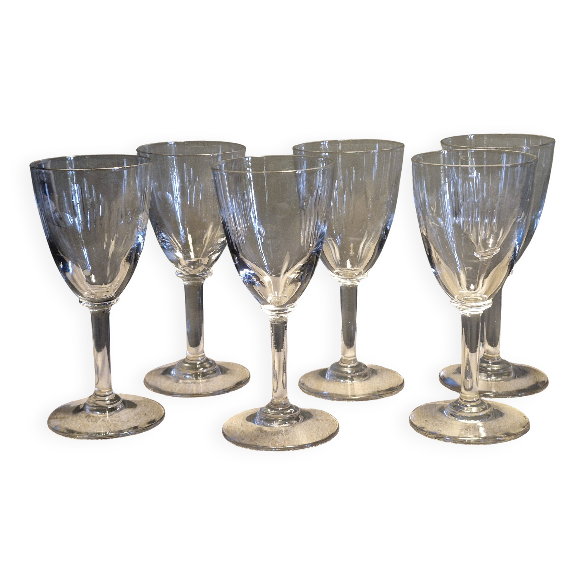 6 Wine Glasses - Small cut decoration - Period 1900