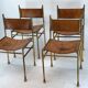 Set of 4 Brass and Leather Chairs by Luciano Frigerio, Italy, 1970s
