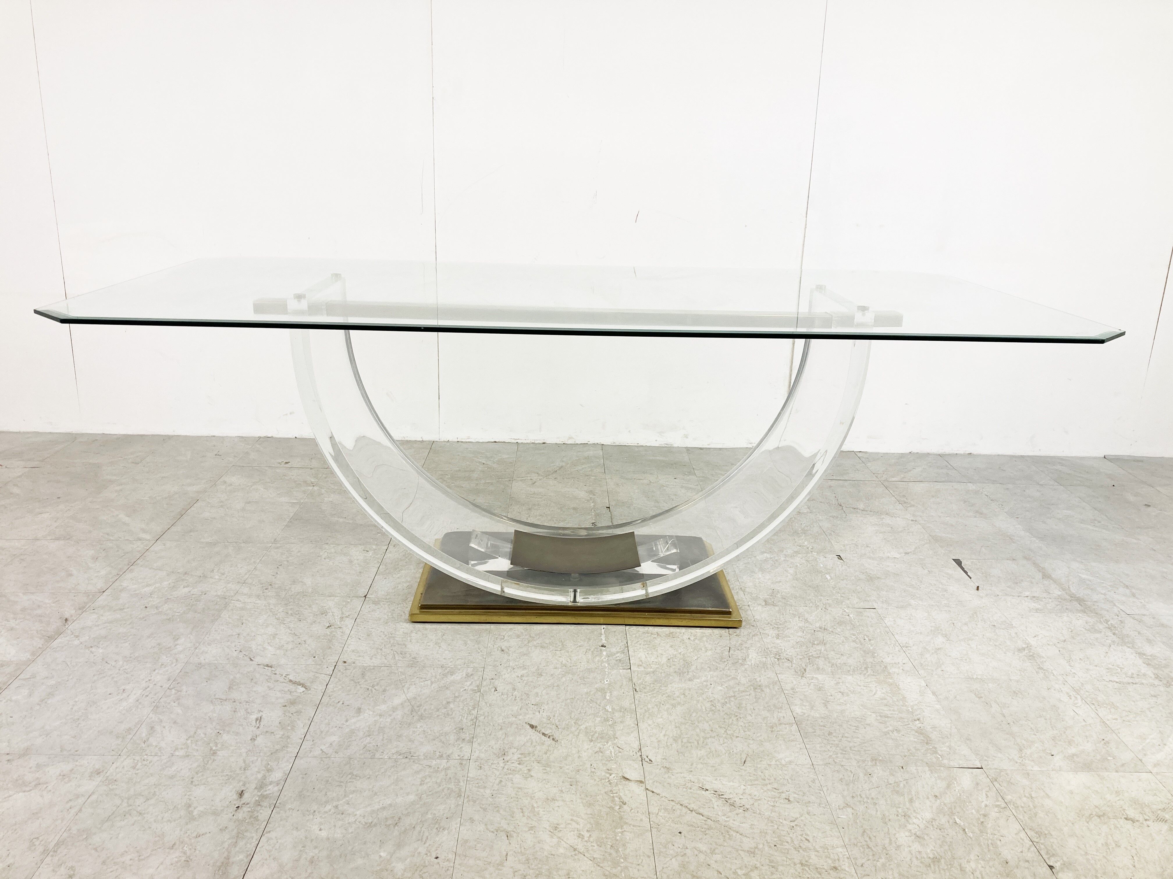 Vintage lucite and brass dining table, 1970s
