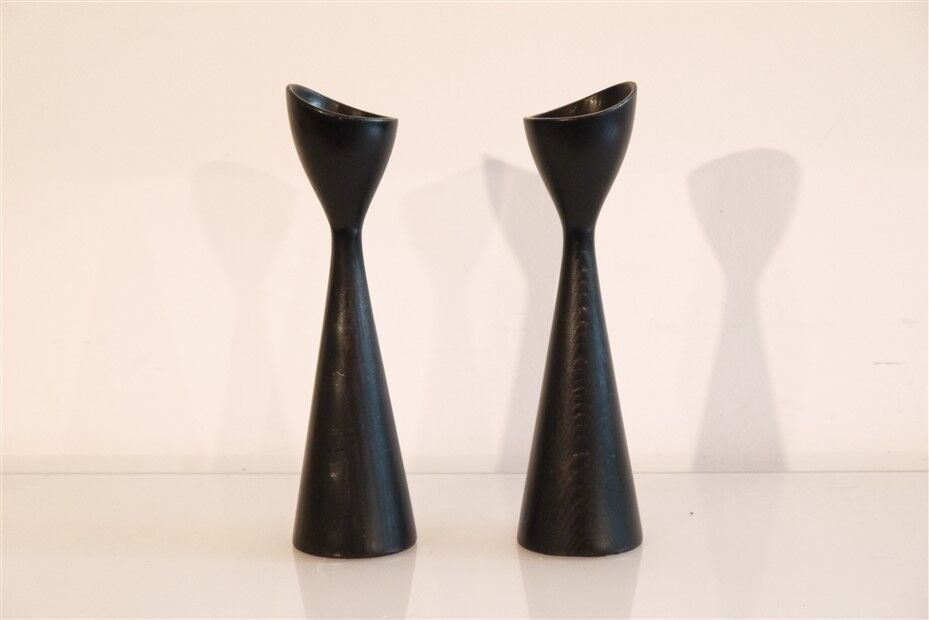 Pair of vintage Scandinavian wooden candle holders