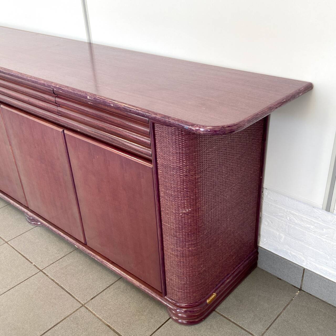 ROBERTI RATTAN PINK/PURPLE SIDEBOARD - ITALY 1990'S