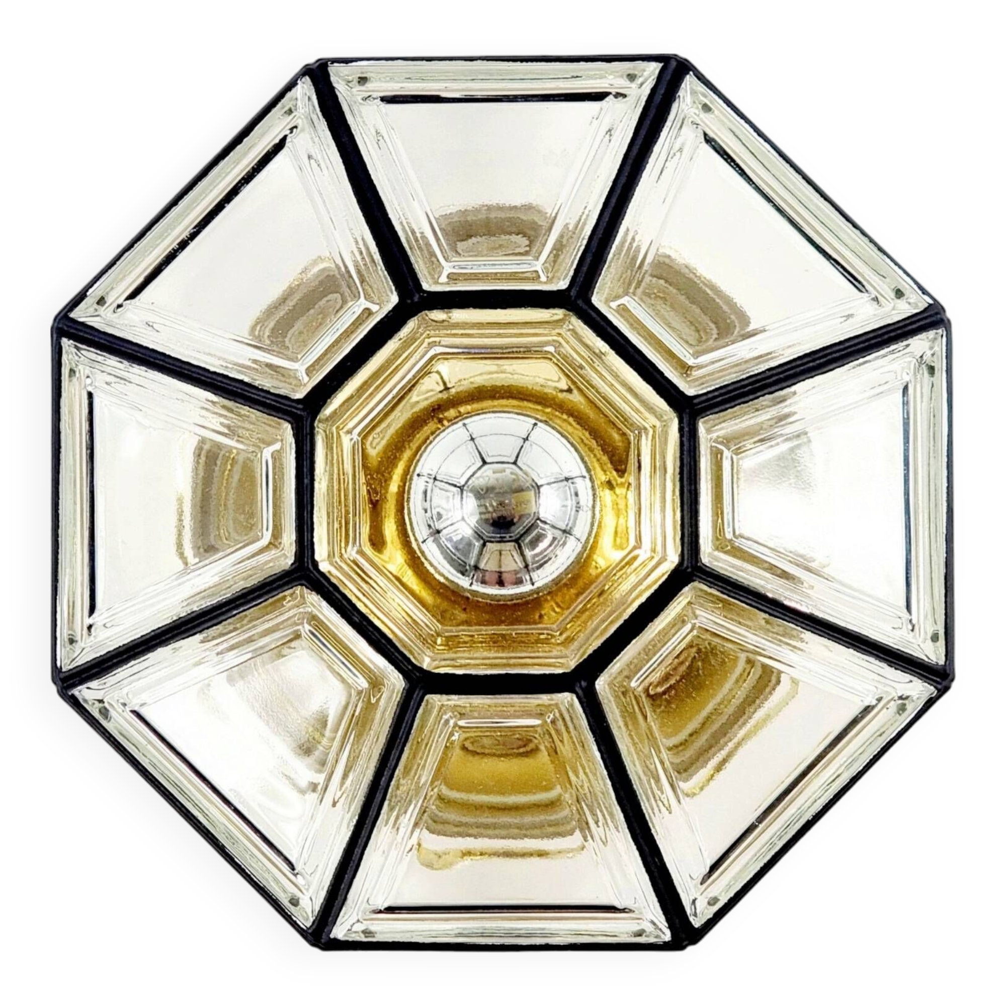 Mid-Century Glass & Iron Flush Mount/Ceiling Light from Limburg, Germany, 1960s