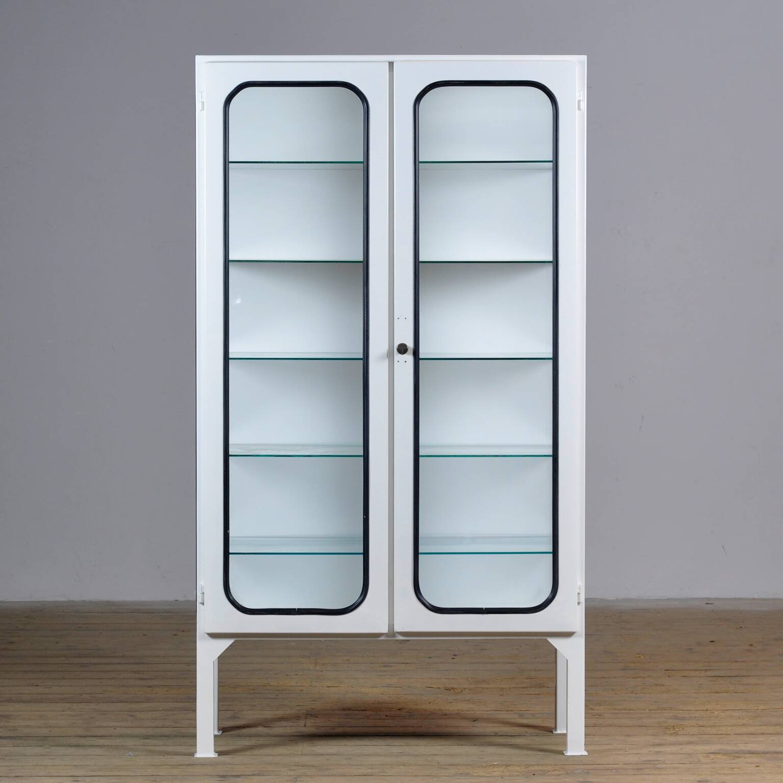 Vintage Iron And Glass Medical Cabinet, 1970’s