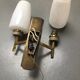 Pair of double vintage wall sconces in glass and brass