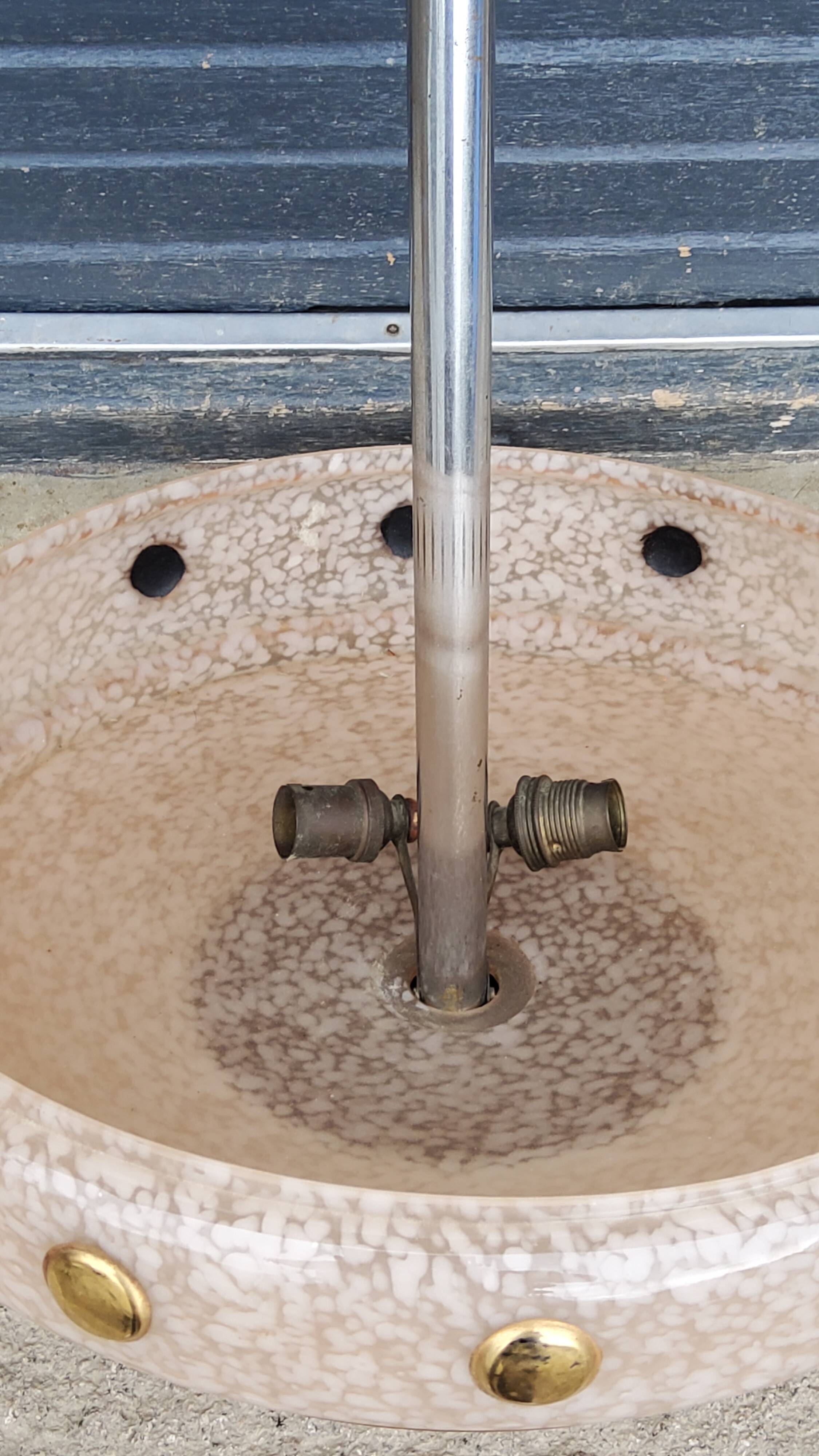 1930s Art Deco chandelier in glass and chromed metal