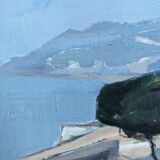 Vintage Mid-Century Modern "The Mediterranean" Swedish Coastal Scape Oil Painting, Framed