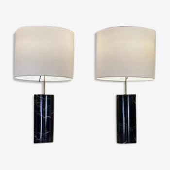 Pair of marquina marble table lamps circa 1980
