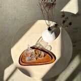 Trio of rounded triangular shaped trays or cups in monoxyl teak