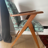 Fauteuil bridge vintage velours retapissé
