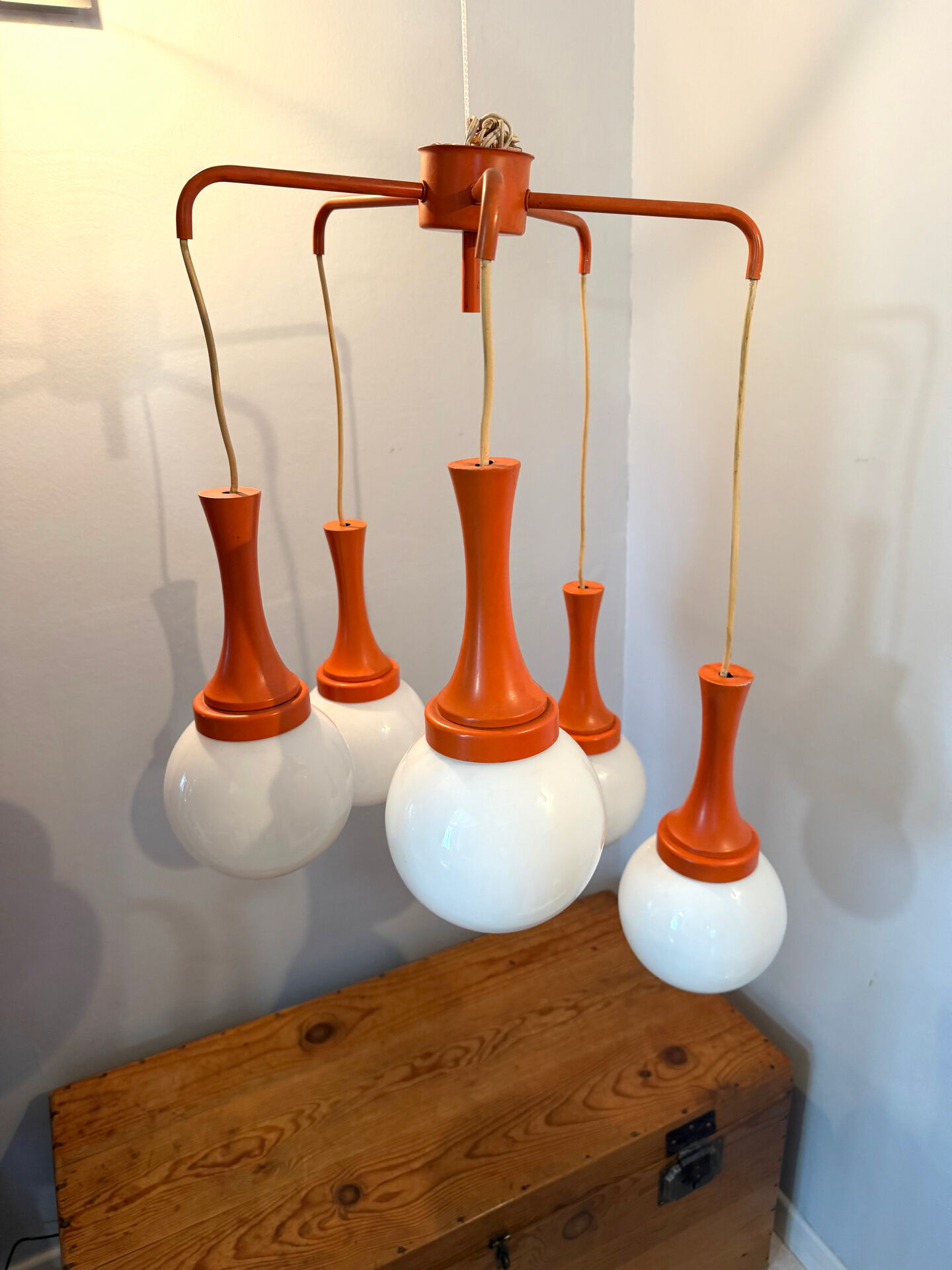 Suspension cascade design Space age orange vintage from the 70s.