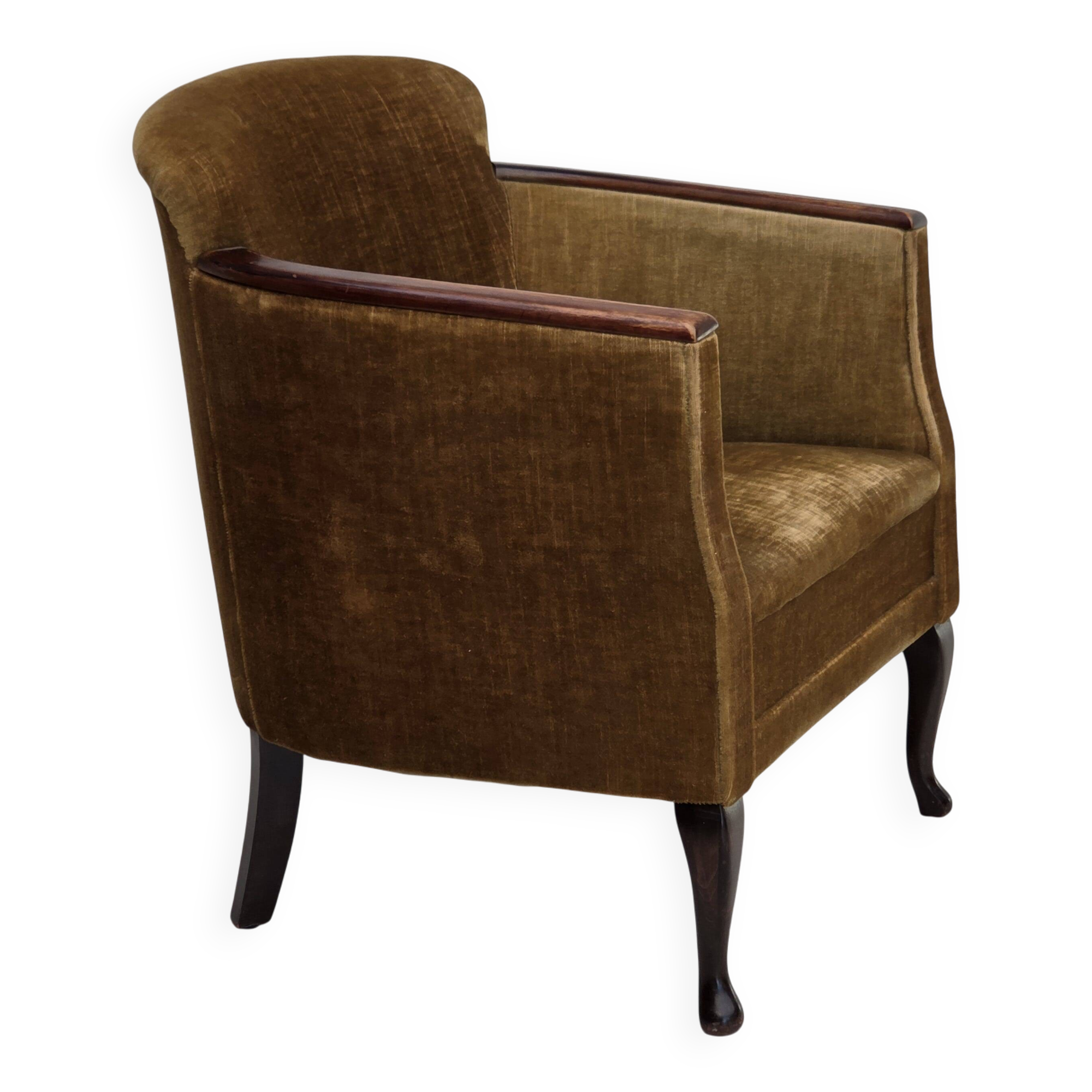 1960s, Danish armchair, furniture velour, ash wood.