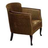 Fauteuil danois des années 1960, velours de mobilier, bois de frêne.