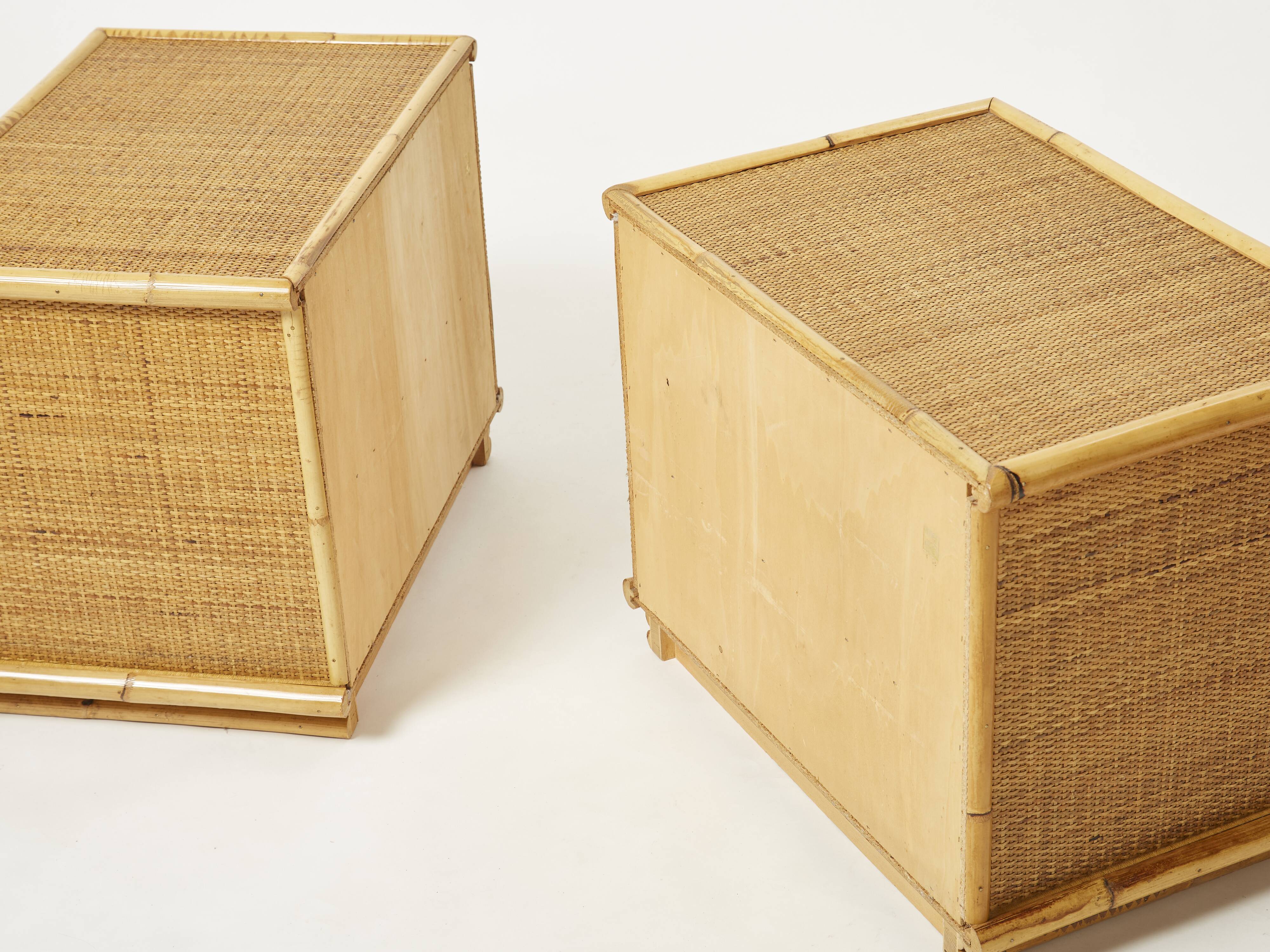 Pair of Italian bedside tables Dal Vera bamboo rattan brass 1970