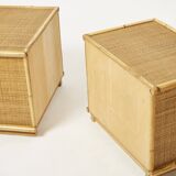 Pair of Italian bedside tables Dal Vera bamboo rattan brass 1970