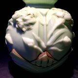 1930s-1940s vase in green opaline with floral decoration