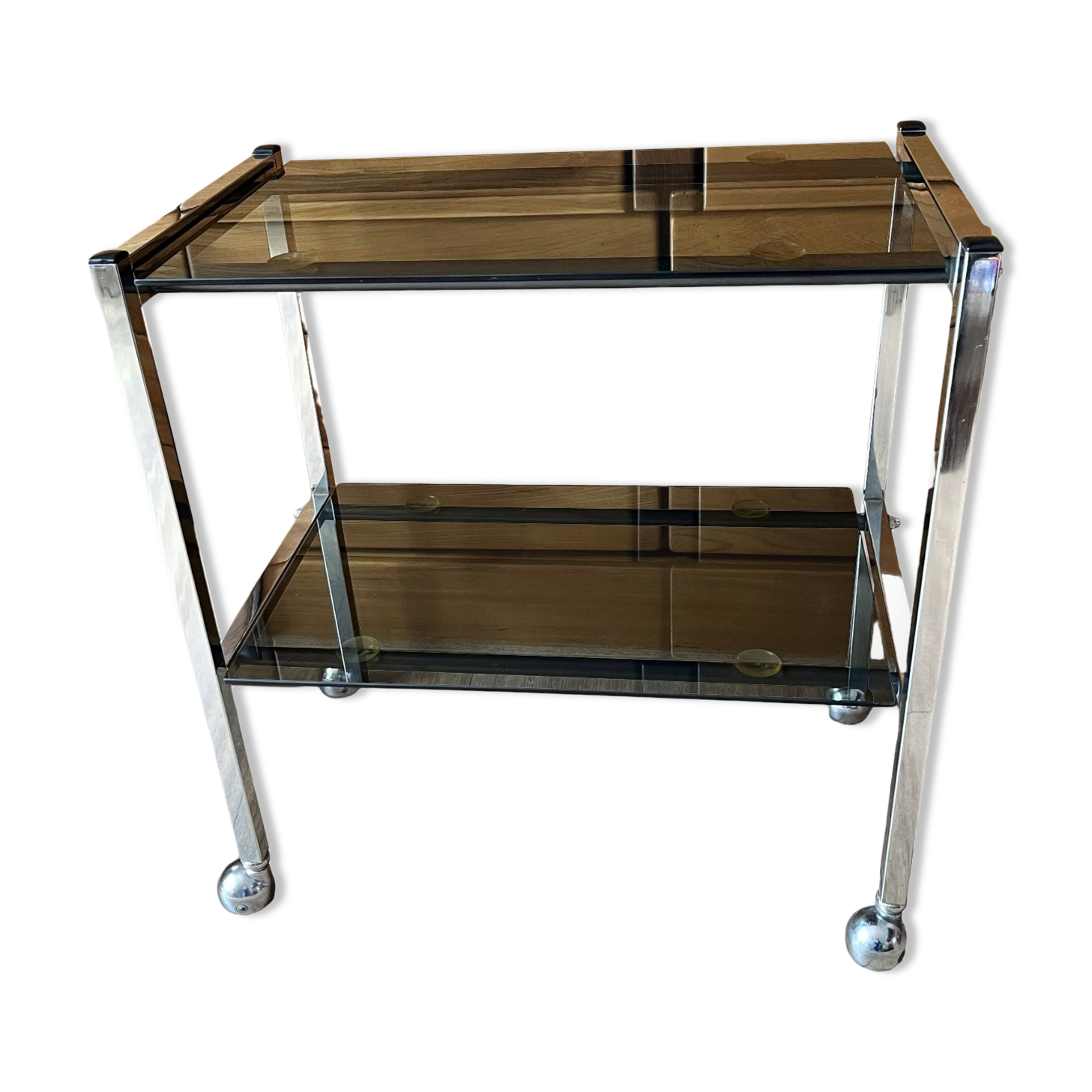 Chrome and glass serving trolley
