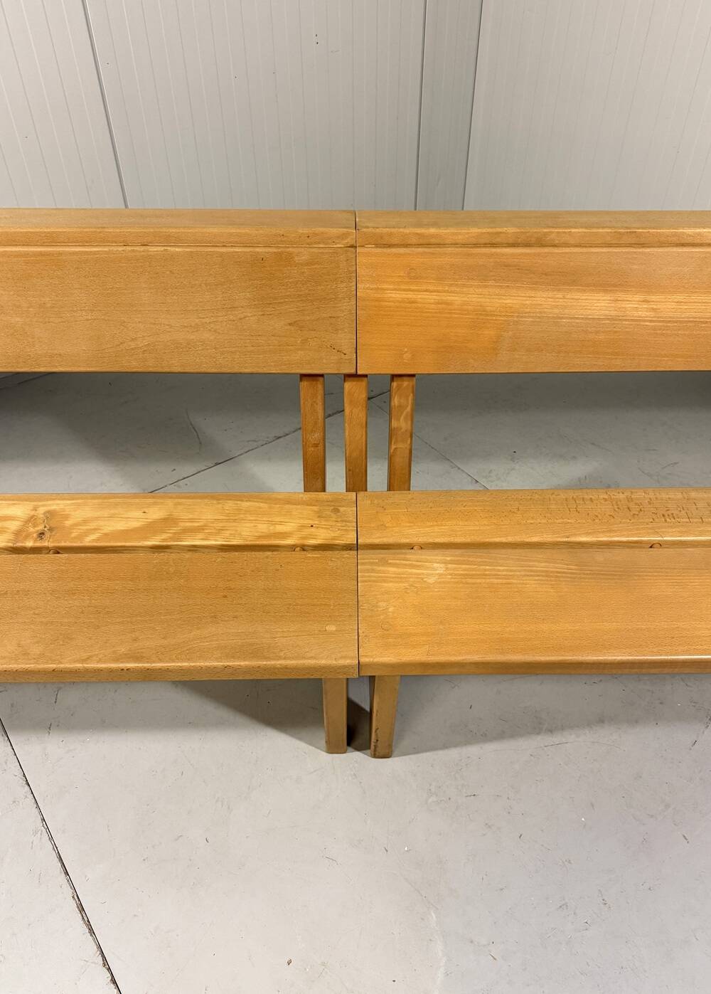 XL architectural modernist solid beech wooden bench 1960’s