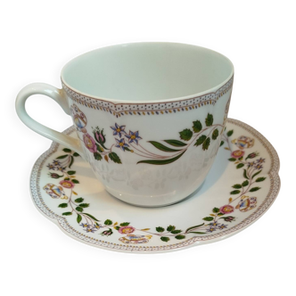 Antique Flower Cup and Saucer in Paris/Limoges Porcelain