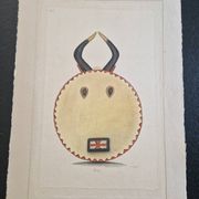 La Roche Laffitte (Born in 1943) - Watercolour drawing on silk - Dan mask