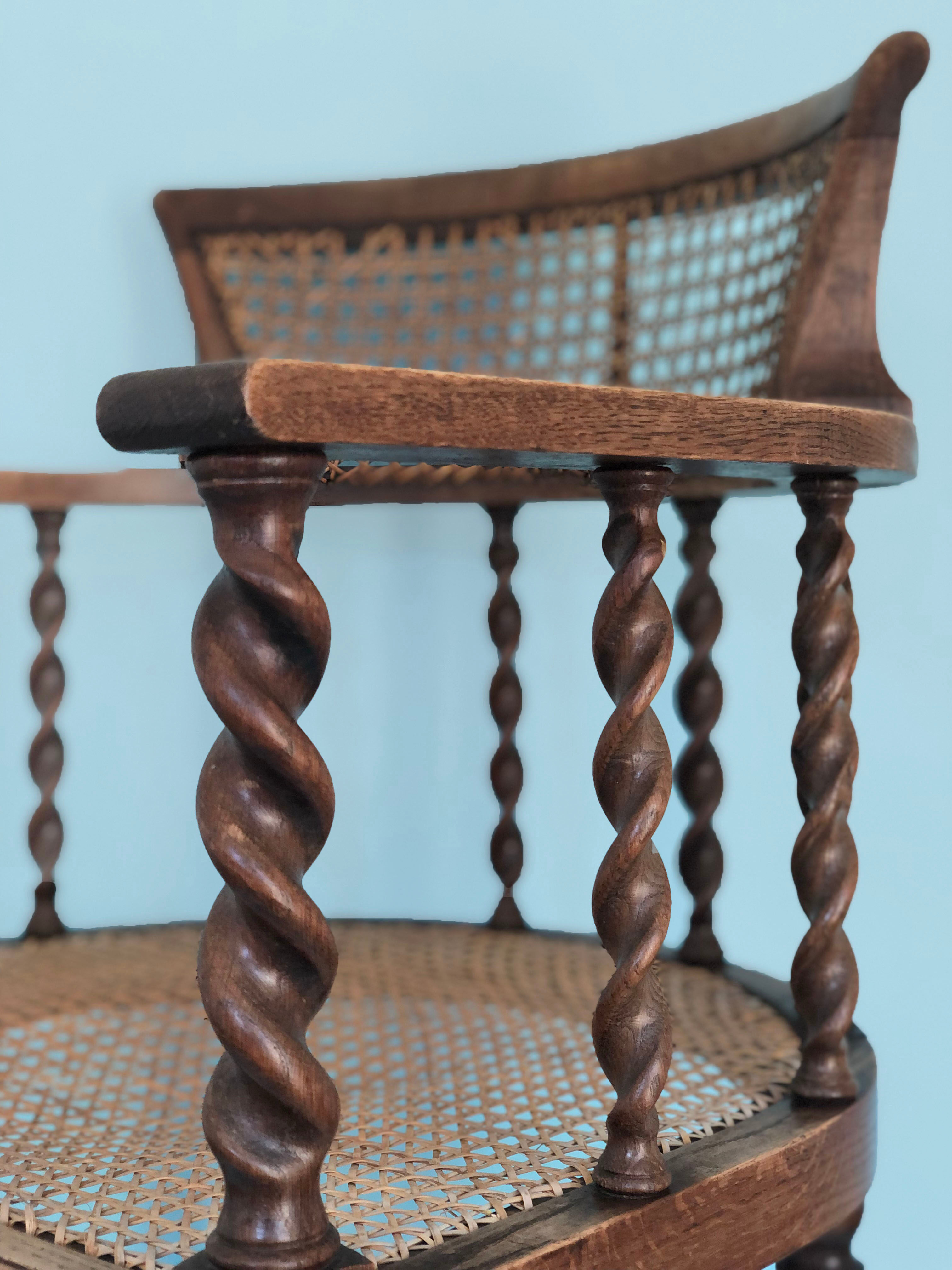 Edwardian barley twist corner chair with cane late 19th century