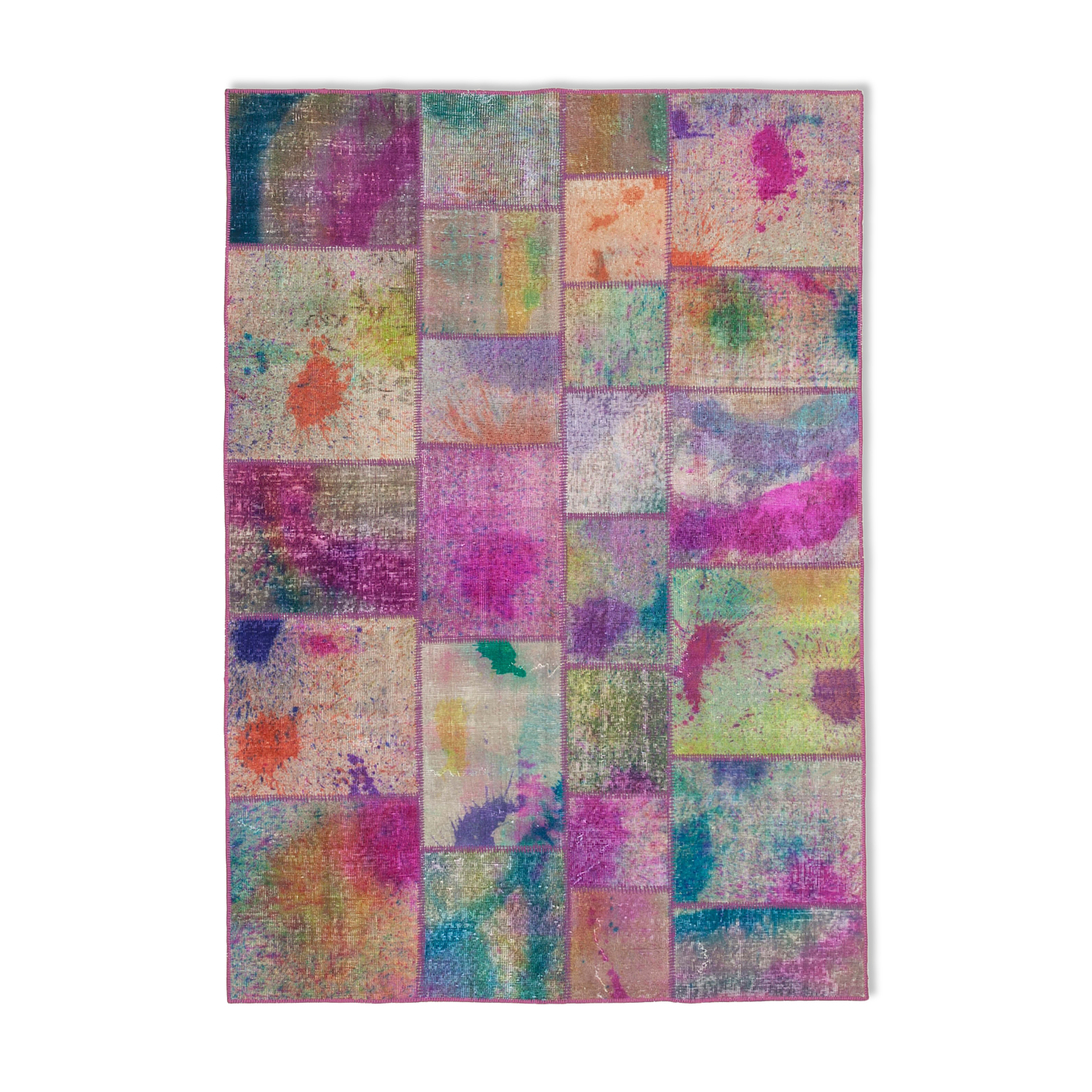 Hand-Knotted Anatolian Contemporary 169 cm x 240 cm Multicolor Patchwork Rug