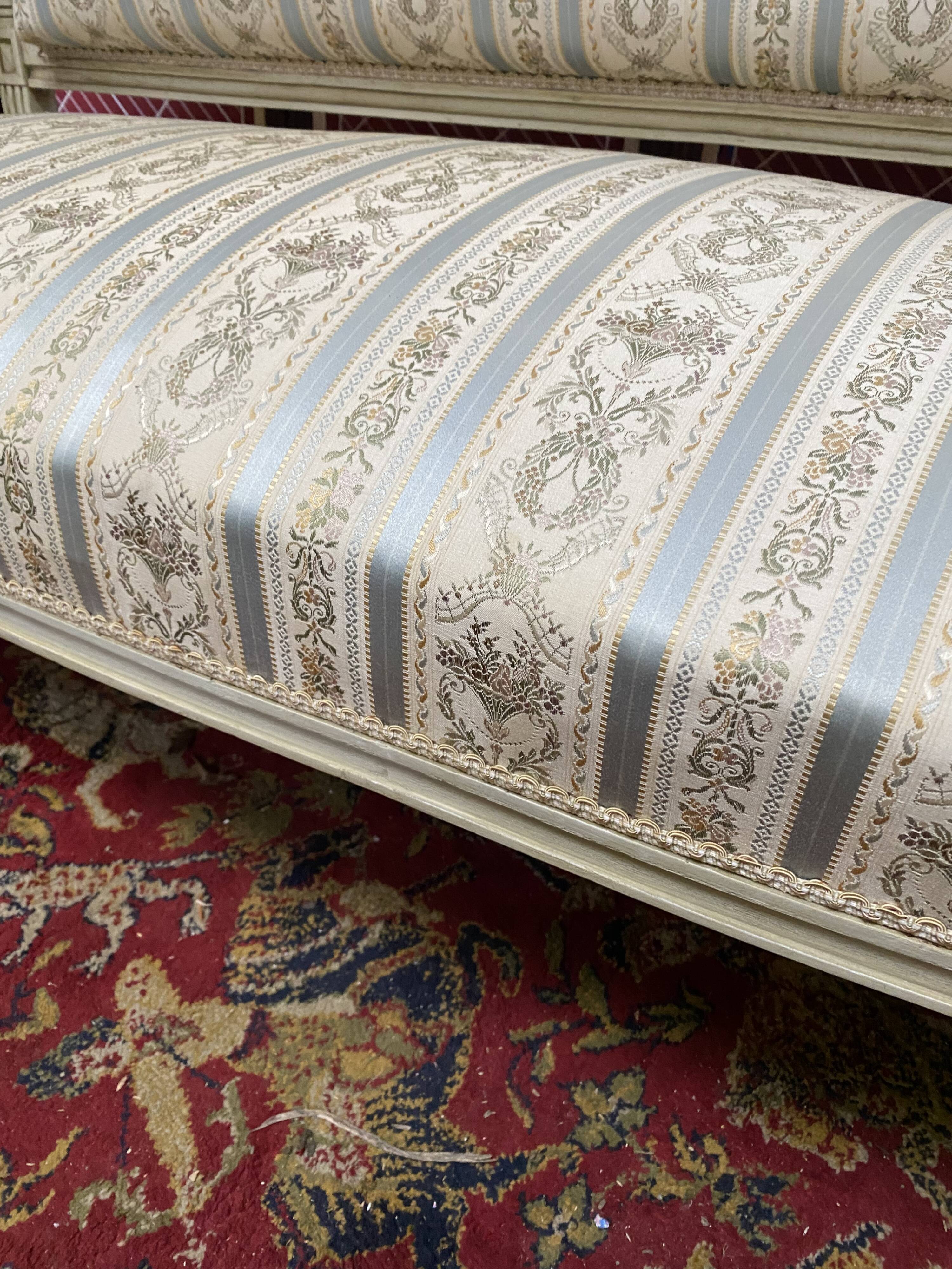 Louis XVI style bench carved with original fabrics and silks