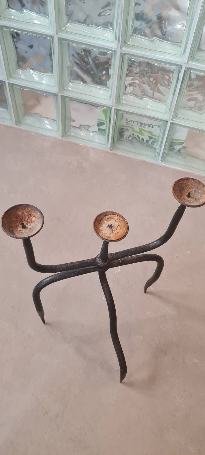 Brutalist wrought iron candle holder