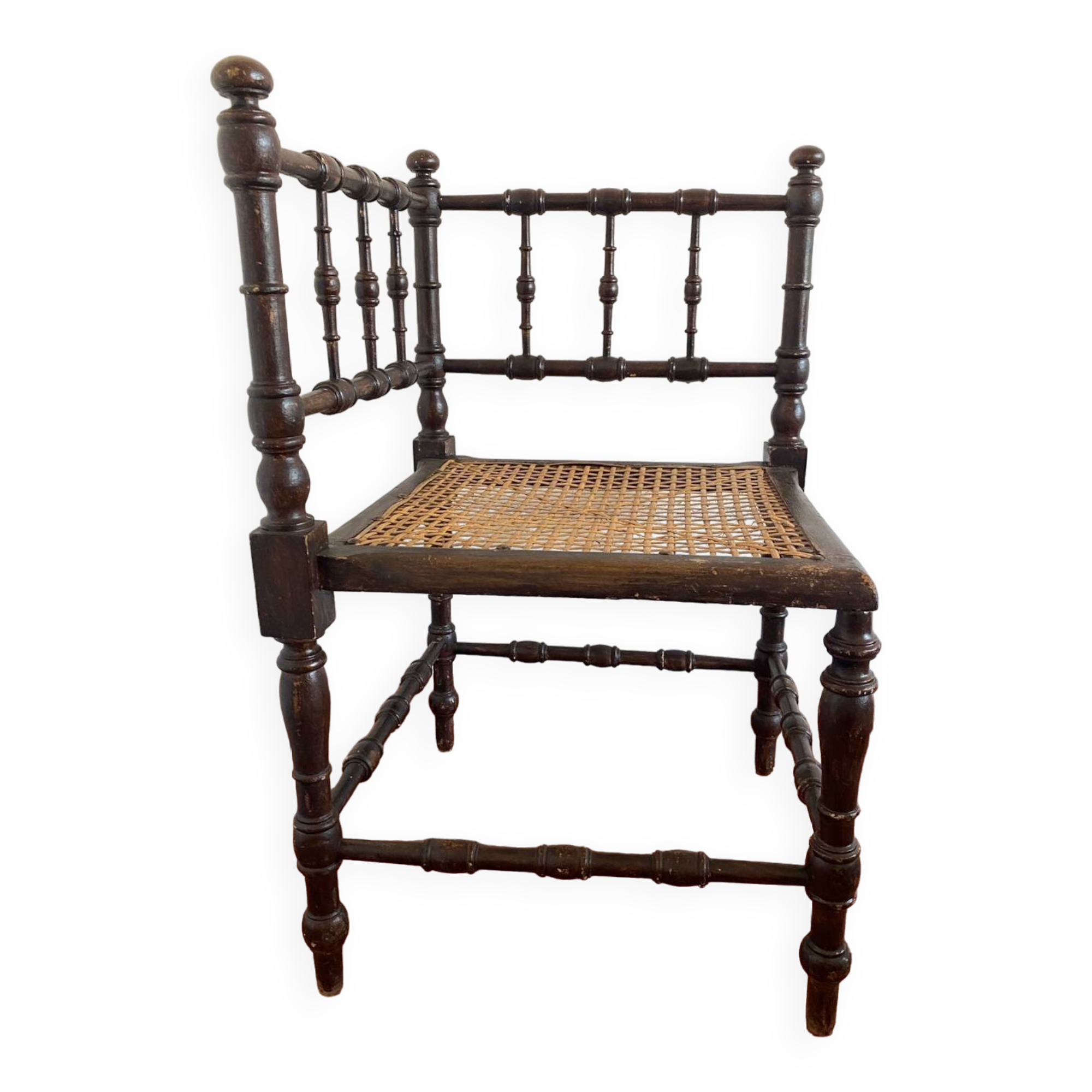 Chaise d’angle bois et rotin