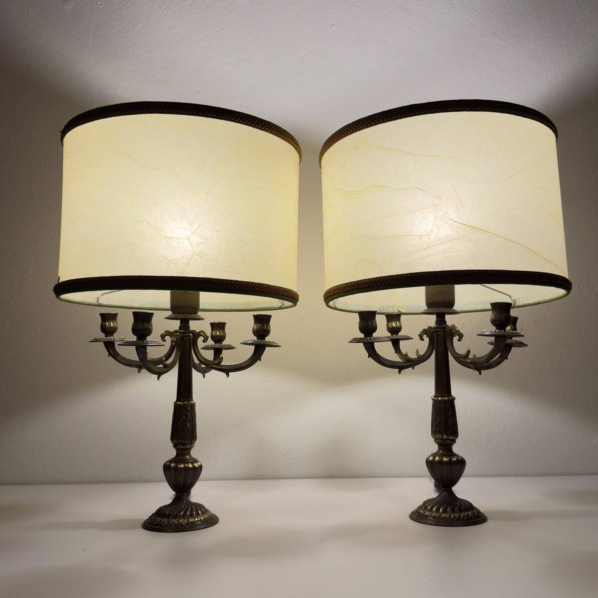 Vintage large table lamps in bronze, Italy, 1950s, set of 2