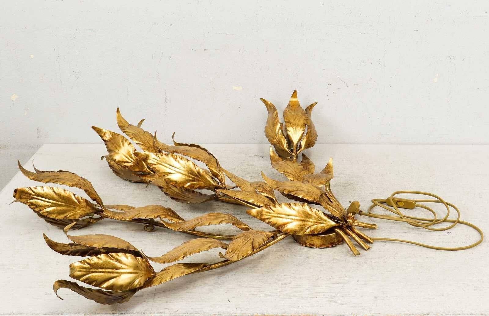 Hollywood Regency Hans Kögl Gilded Metal Floral Leaf Monumental Wall Sconce