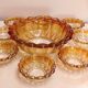 Vintage salad bowl service and 8 iridescent glass cups