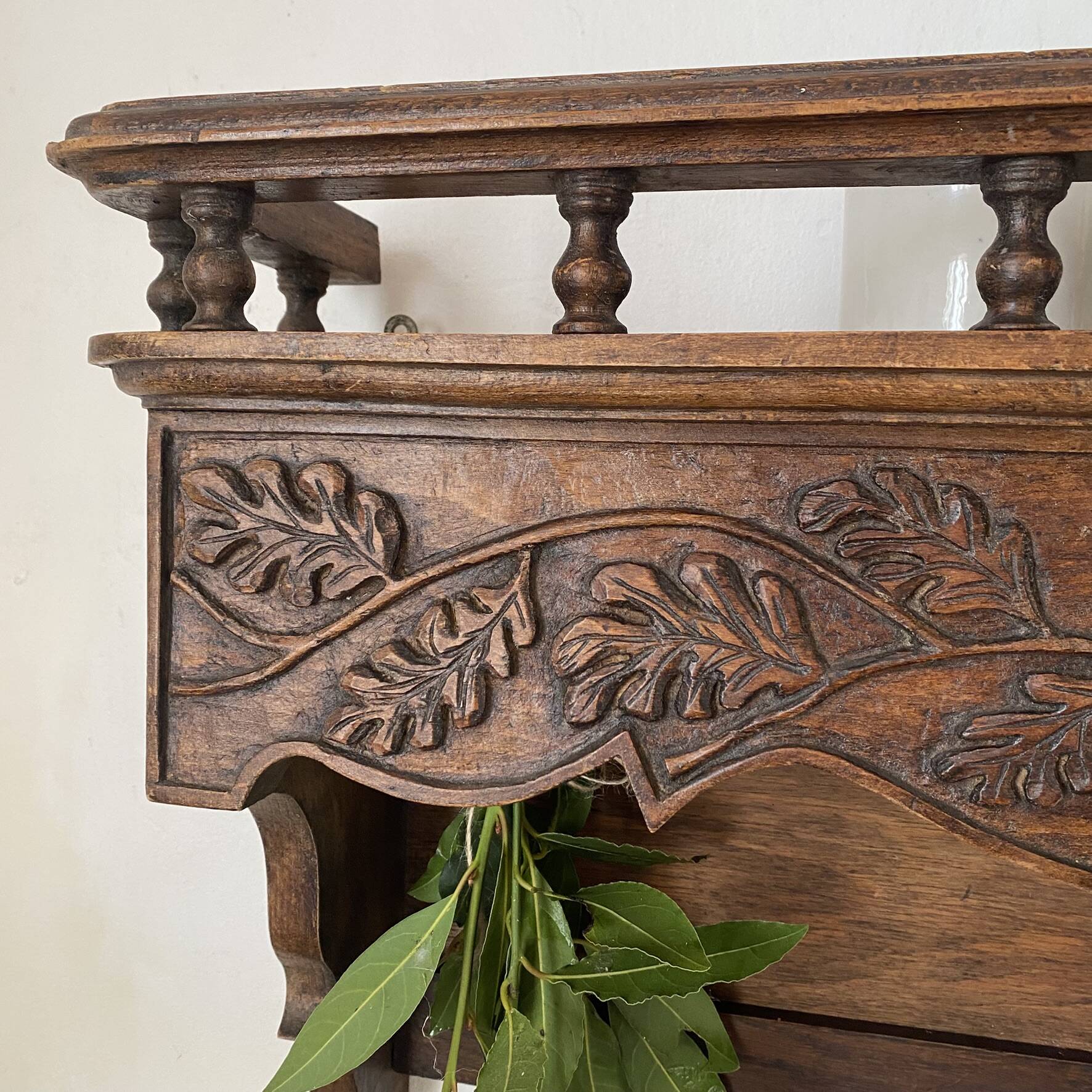 Old carved wooden kitchen shelf