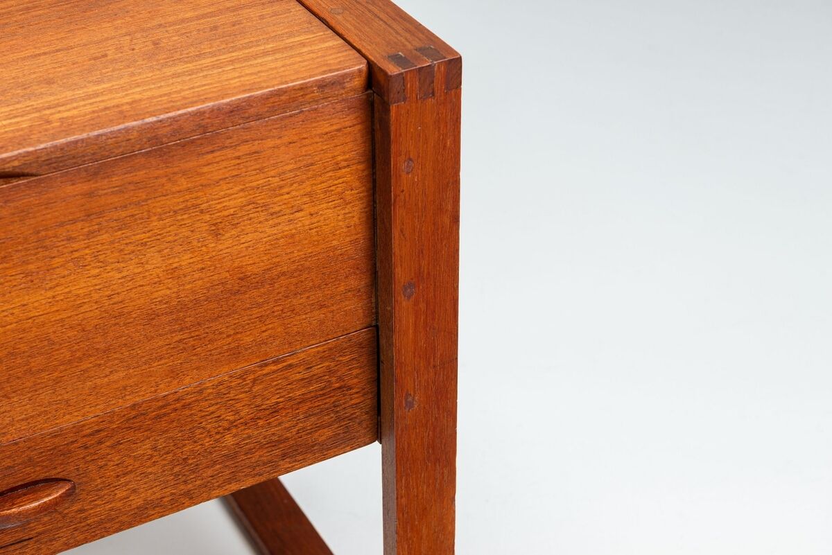 Scandinavian modern storage cabinet in teak with sled base Denmark 1960