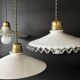 Lot de 3 suspensions vintage en opaline blanche cable vert khaki, France